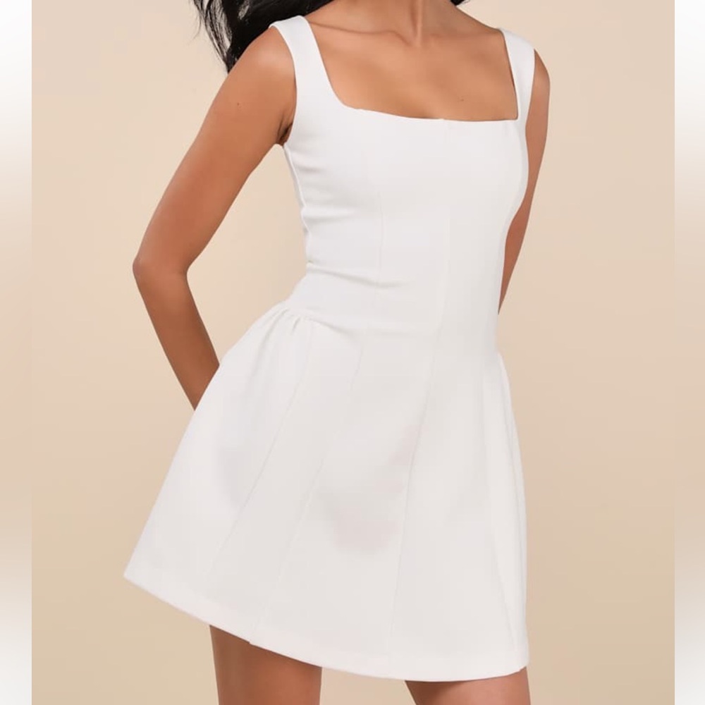 Lulus Roetta White Sleeveless Pleated Mini Dress Size Large NWOT